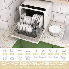 HOMCOM Six-Programme Countertop Dishwasher - White