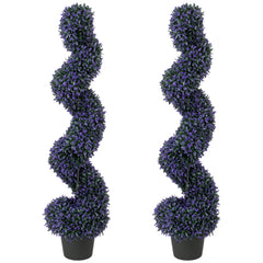 HOMCOM Set of 2 Decorative Artificial Plants, 120cm Artificial Boxwood Spiral Topiary Tree with 840 Leaves, UV Resistant