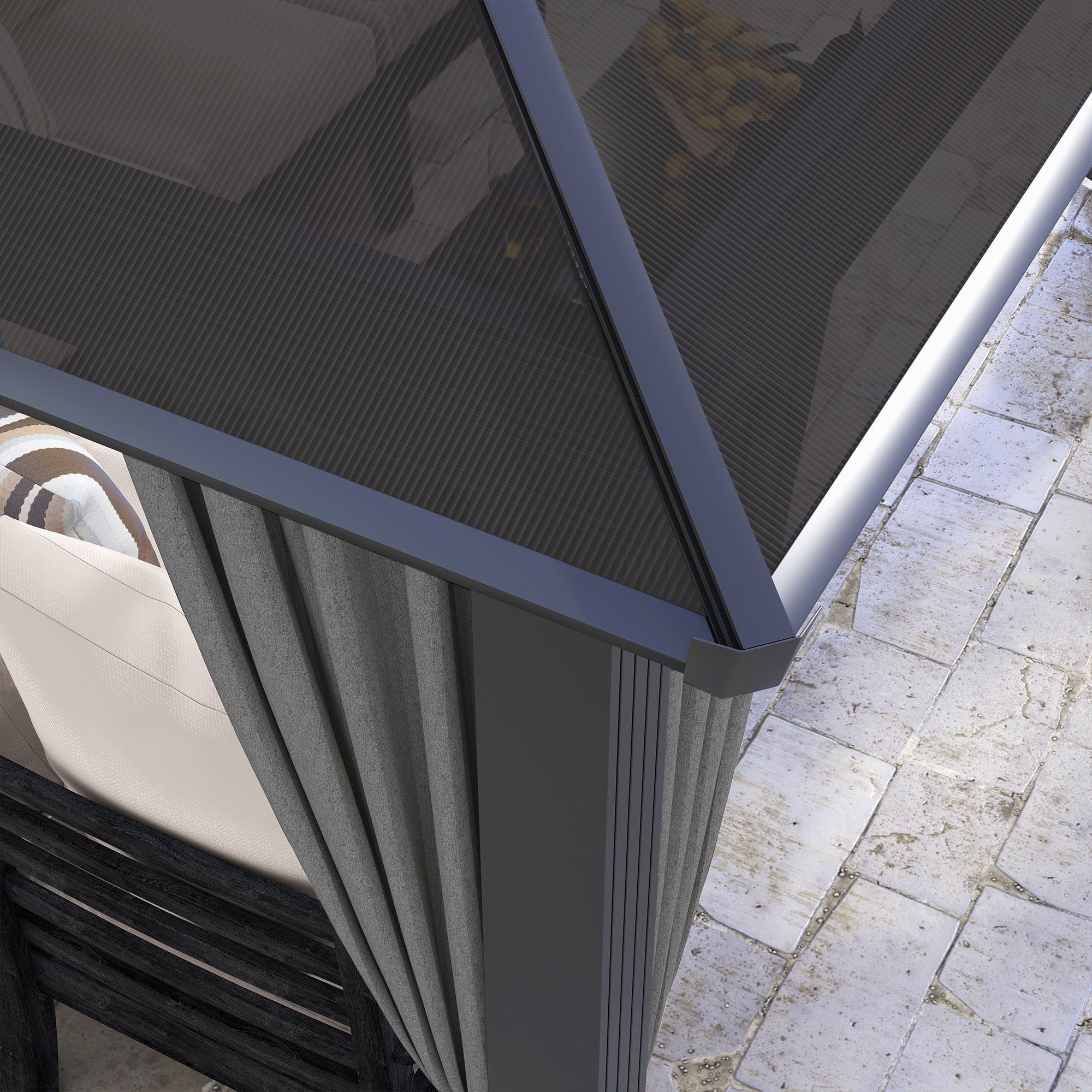 Outsunny 3 x 4m Hard Top Gazebo Garden Pavilion with Netting and Curtains, Polycarbonate Roof and Aluminium Frame