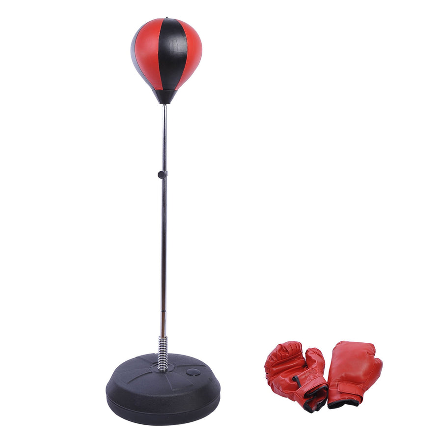 HOMCOM Training Boxing Punch Ball Set 125-145H x a43cm with Gloves Air Pump, 4-Position Adjustable Height Freestanding Boxing Speed Ball for Teenagers Exercise Training