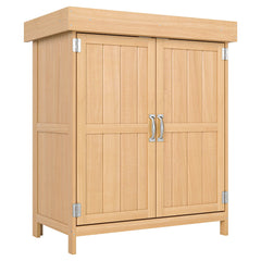 Outsunny Small Shed, Wooden Garden Shed with Openable Hinged Roof and Removable Shelf, Outdoor Tool Storage Cabinet Chest with Double Doors, 74 x 43 x 88 cm, Natural Wood Finish