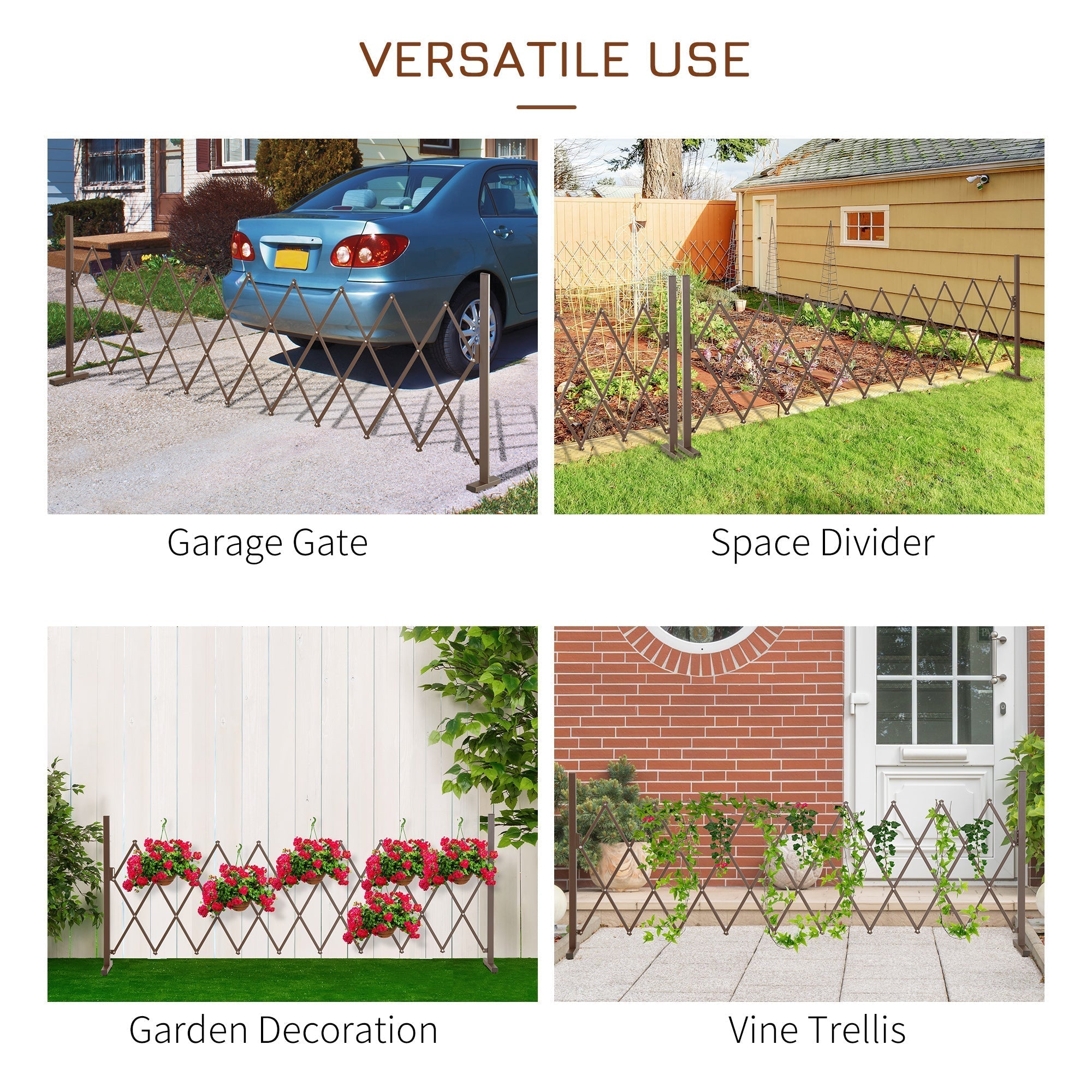 Outsunny Set of 2 Expanding Garden Fencc, Aluminium Freestanding Foldable Picket Fence, 300cmx103.5 cm, Dark Brown