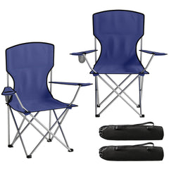 Outsunny Camping Chair Set of 2 Portable Folding Outdoor Camp Chair with Cup Holders and Carry Bag Dark Blue