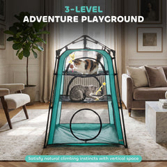 PawHut Cat Tent, 3-Tier Portable Pet Tent for Indoor Outdoor, Cat House with Multi-Door, Carry Bag, Breathable Mesh