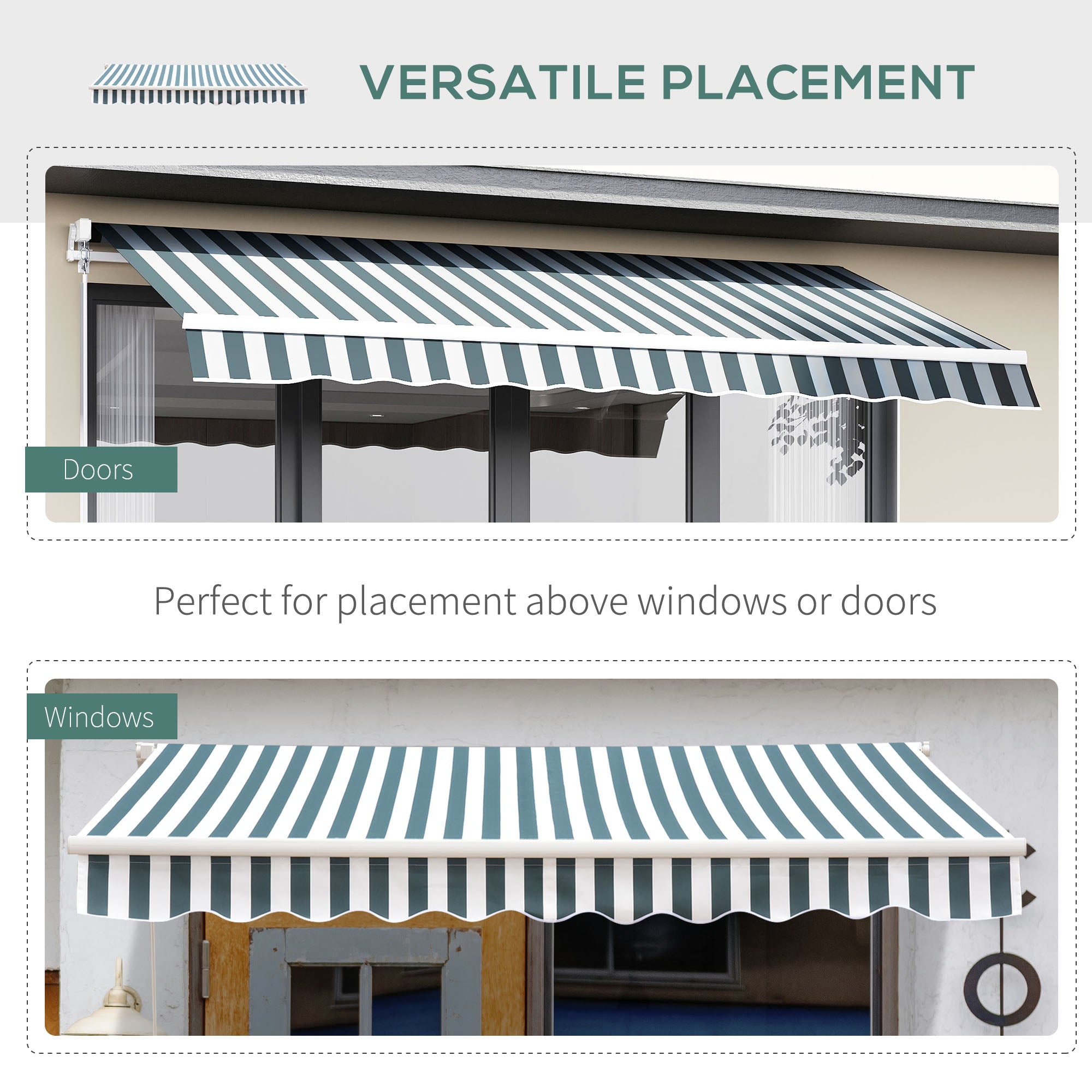 Outsunny Retractable Awning, 2.5x2 m-Dark Green/White