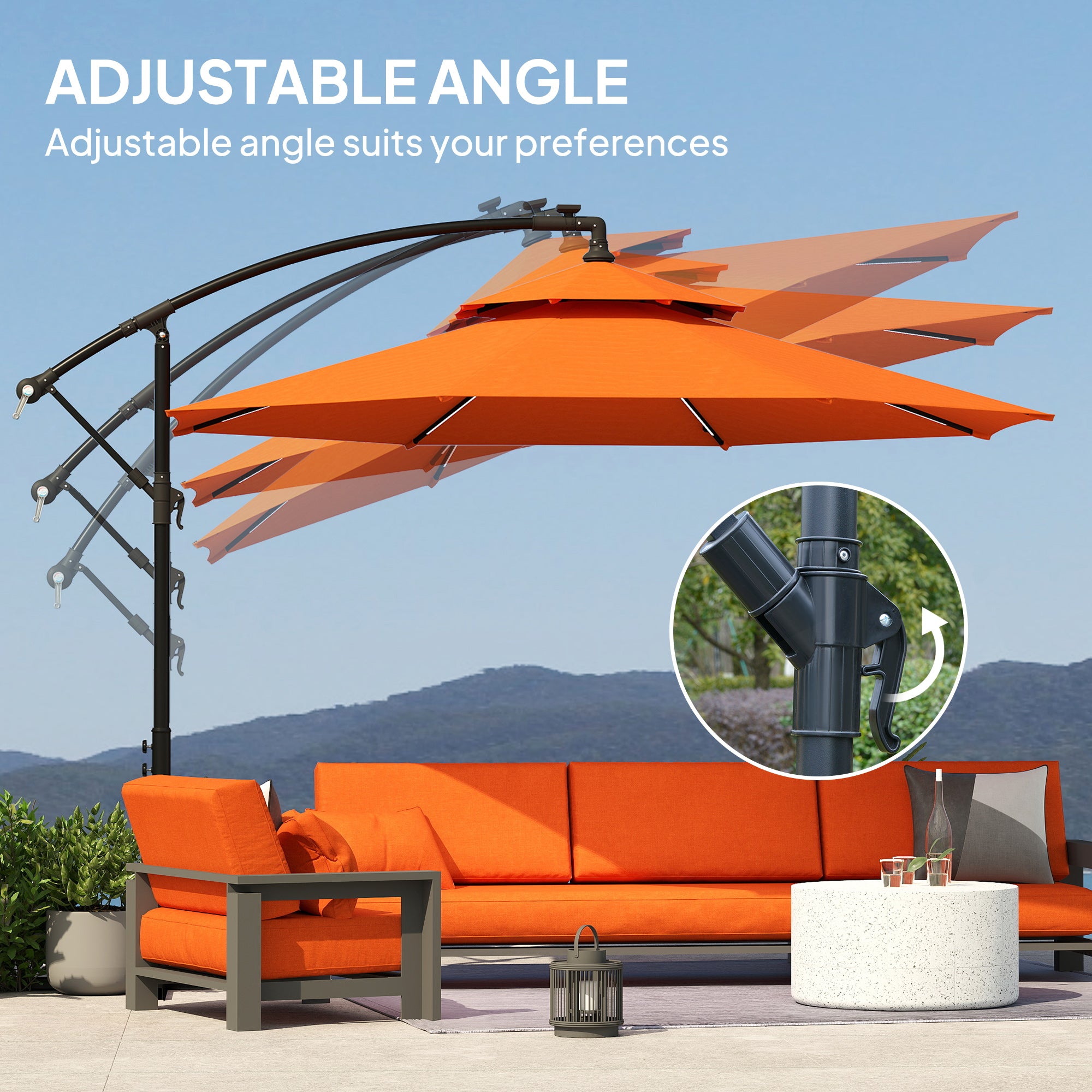 Outsunny 3m LED Light Overhanging Parasol - Orange