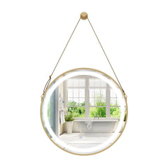 Hanging Wall Bathroom Mirror with hanging strap and 3 colours LED light-silver
