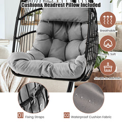 Hanging Swing Egg Chair with Stand Cozy Head Pillow Cushion-Grey
