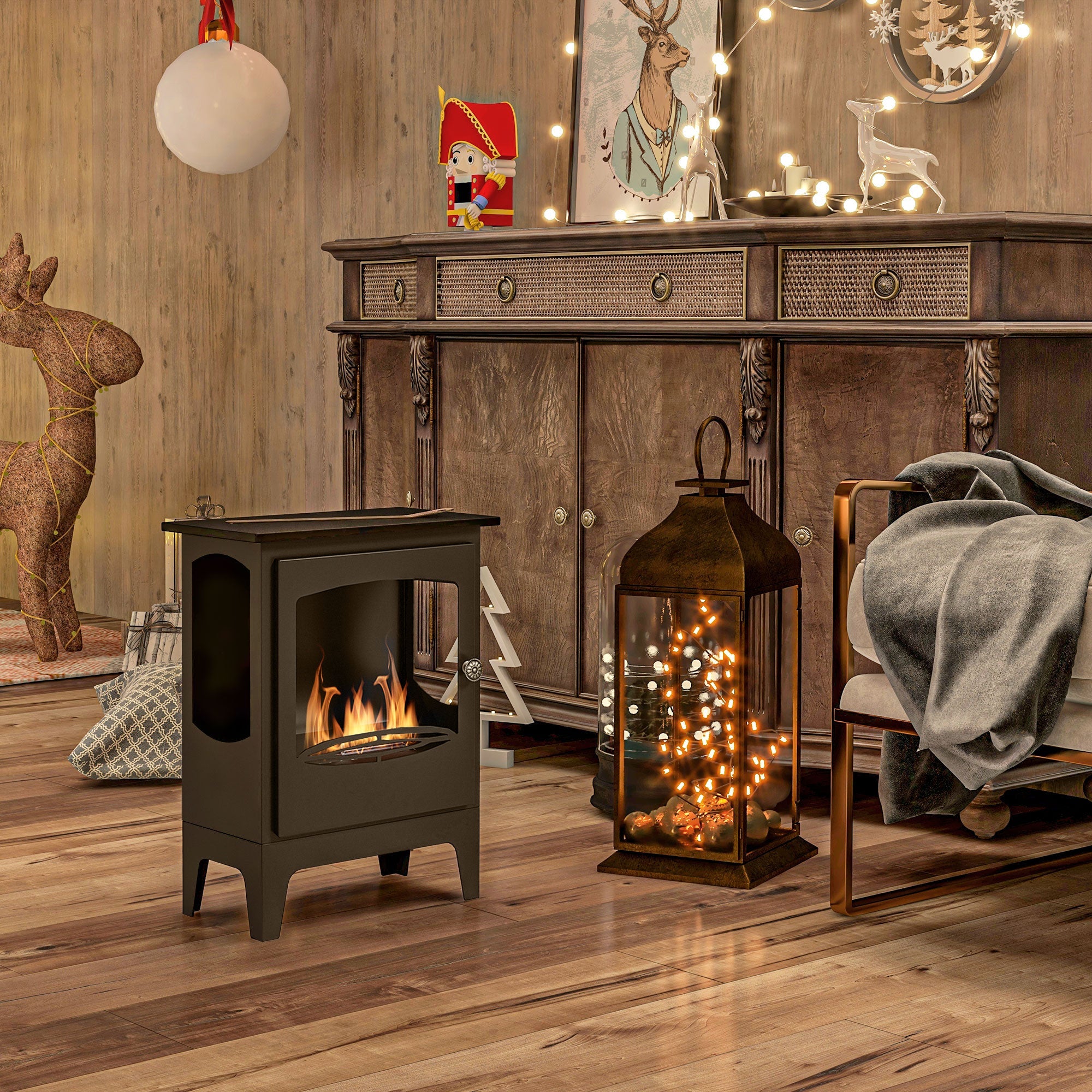 HOMCOM Freestanding Ethanol Fireplace, Steel Bioethanol Fireplace with Stainless Steel Flame Snuffer, 0.9L Tank, 3 Hours Burning Time for Indoor, Black