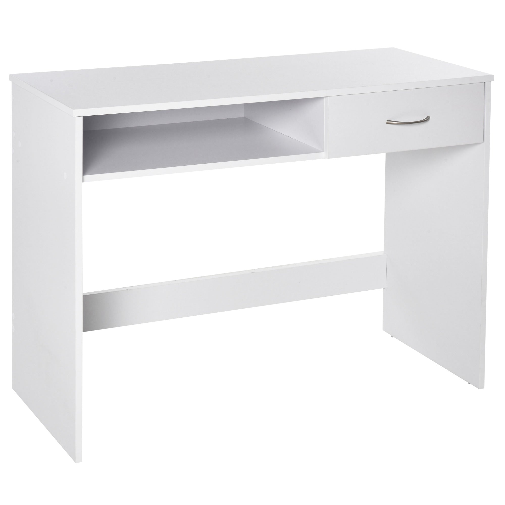 HOMCOM Compact Computer Desk, Study Table with Drawer and Storage Compartment, Writing Workstation, White