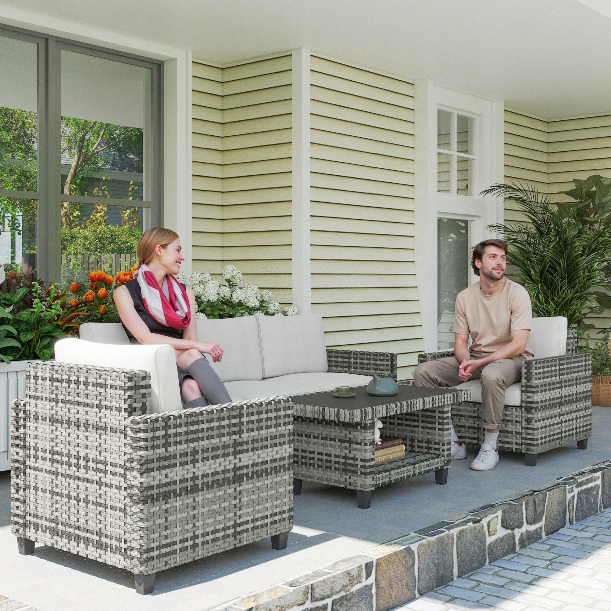 Outsunny Six-Piece Modular Rattan Sofa Set - Light Grey