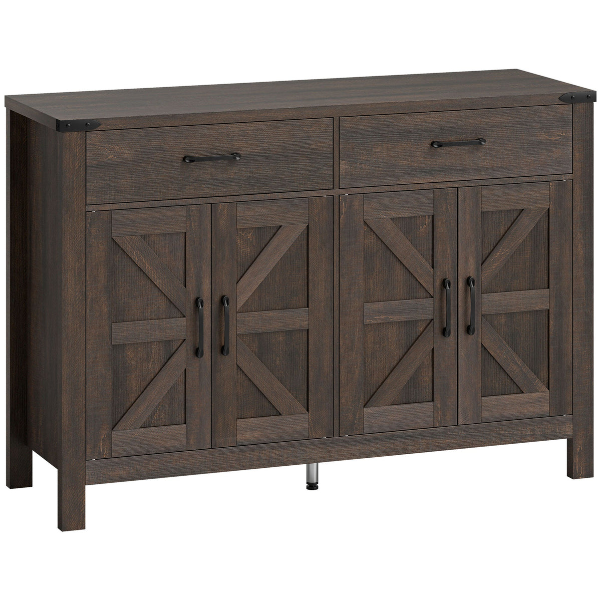 HOMCOM Kitchen Cupboard, Sideboard with 4 Doors, 2 Drawers and 2 Adjustable Shelves for Dining Room, Dark Brown