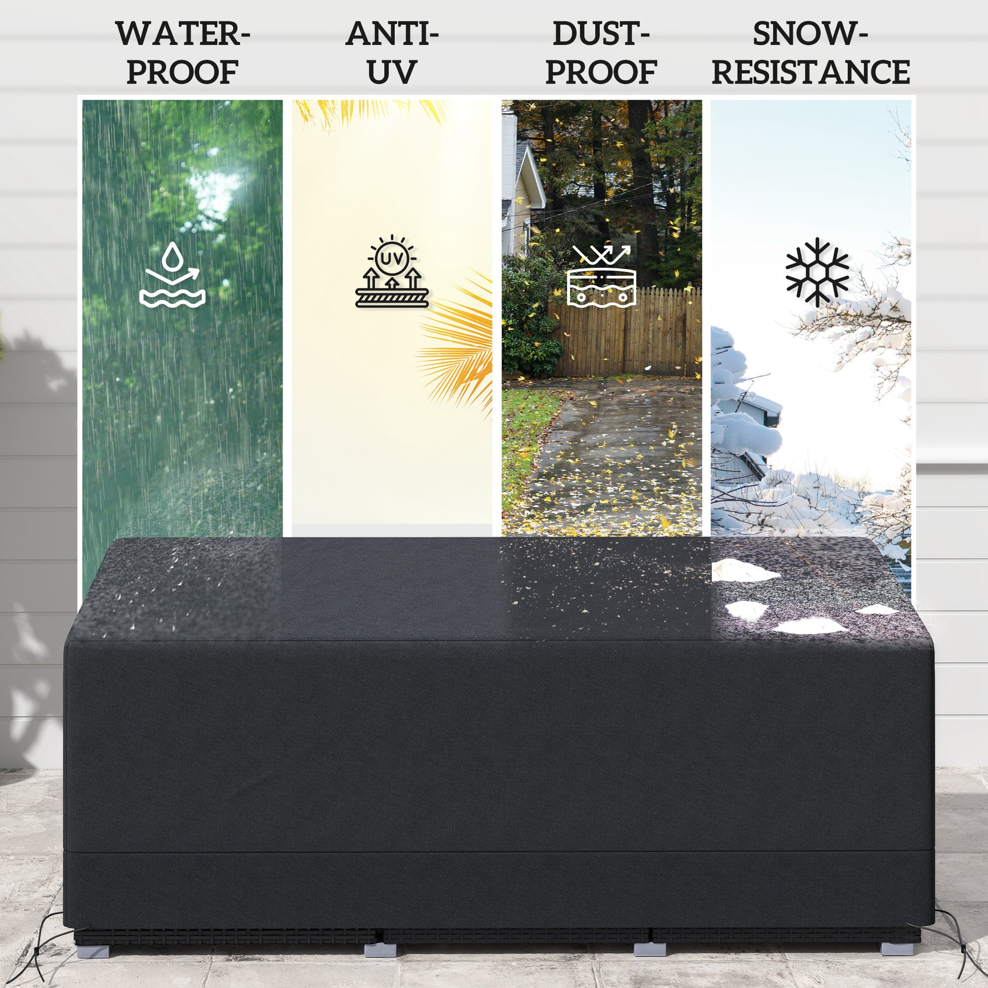 Outsunny Rectangular Patio Garden Furniture Cover Waterproof for 3 Seater Sofa Bistro Set, UV Resistant Protection 600D Oxford Fabric Rattan Lounge Clean Cover, 190 x 72 x 76cm, Black