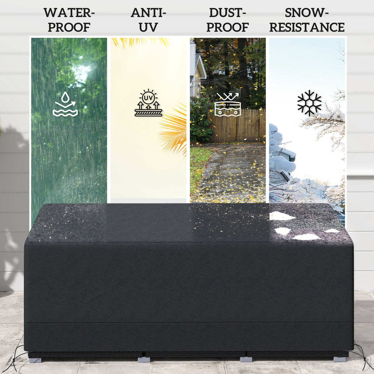 Outsunny Rectangular Patio Garden Furniture Cover Waterproof for 3 Seater Sofa Bistro Set, UV Resistant Protection 600D Oxford Fabric Rattan Lounge Clean Cover, 190 x 72 x 76cm, Black