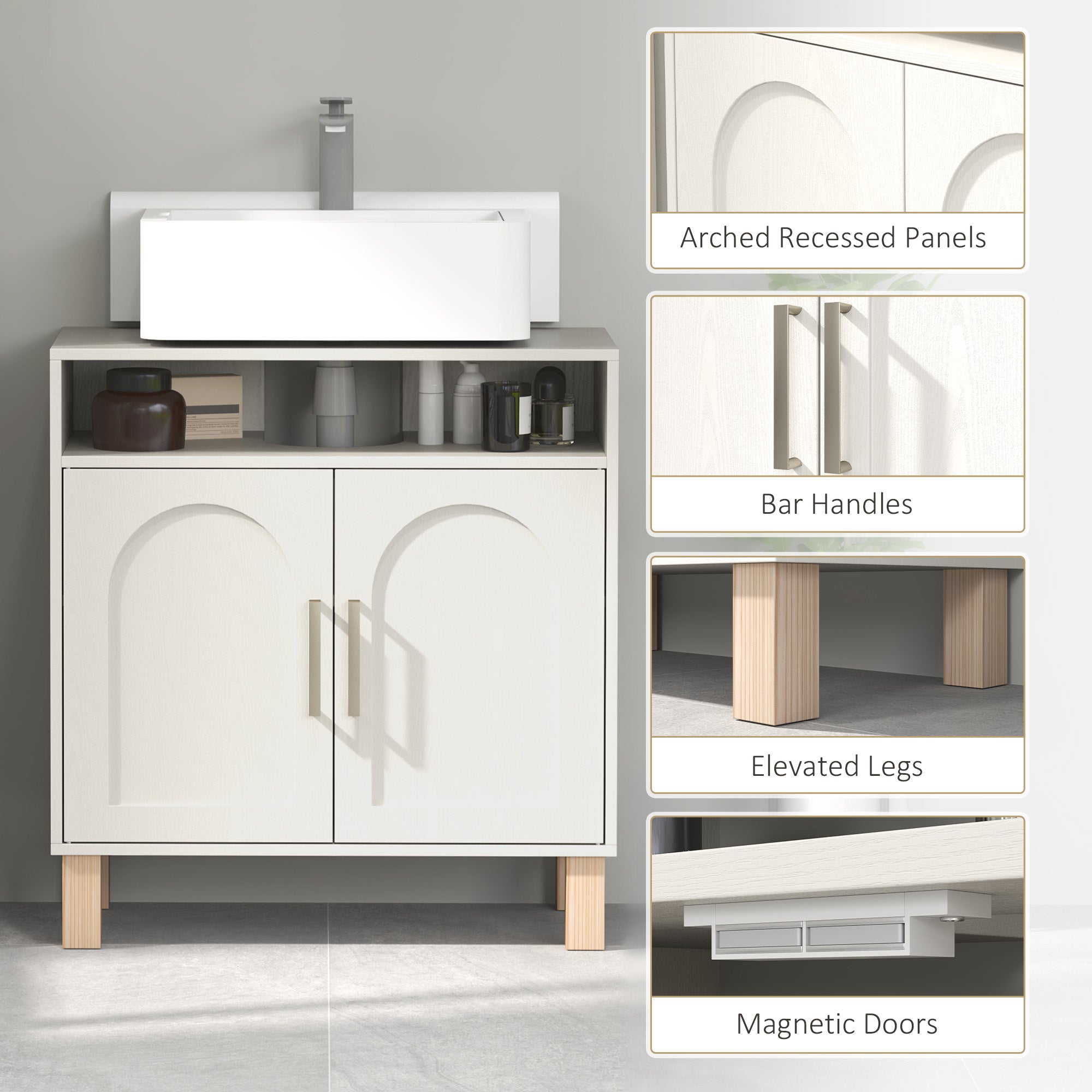 HOMCOM Under Sink Cabinet for Basin without Pedestal - Cream White