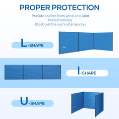 Outsunny 4 Pole Camping Windbreaks, Beach Wind Shield Shelter with Carry Bag and Steel Poles, Outdoor Caravan Privacy Shield, 540cm x 150cm, Blue