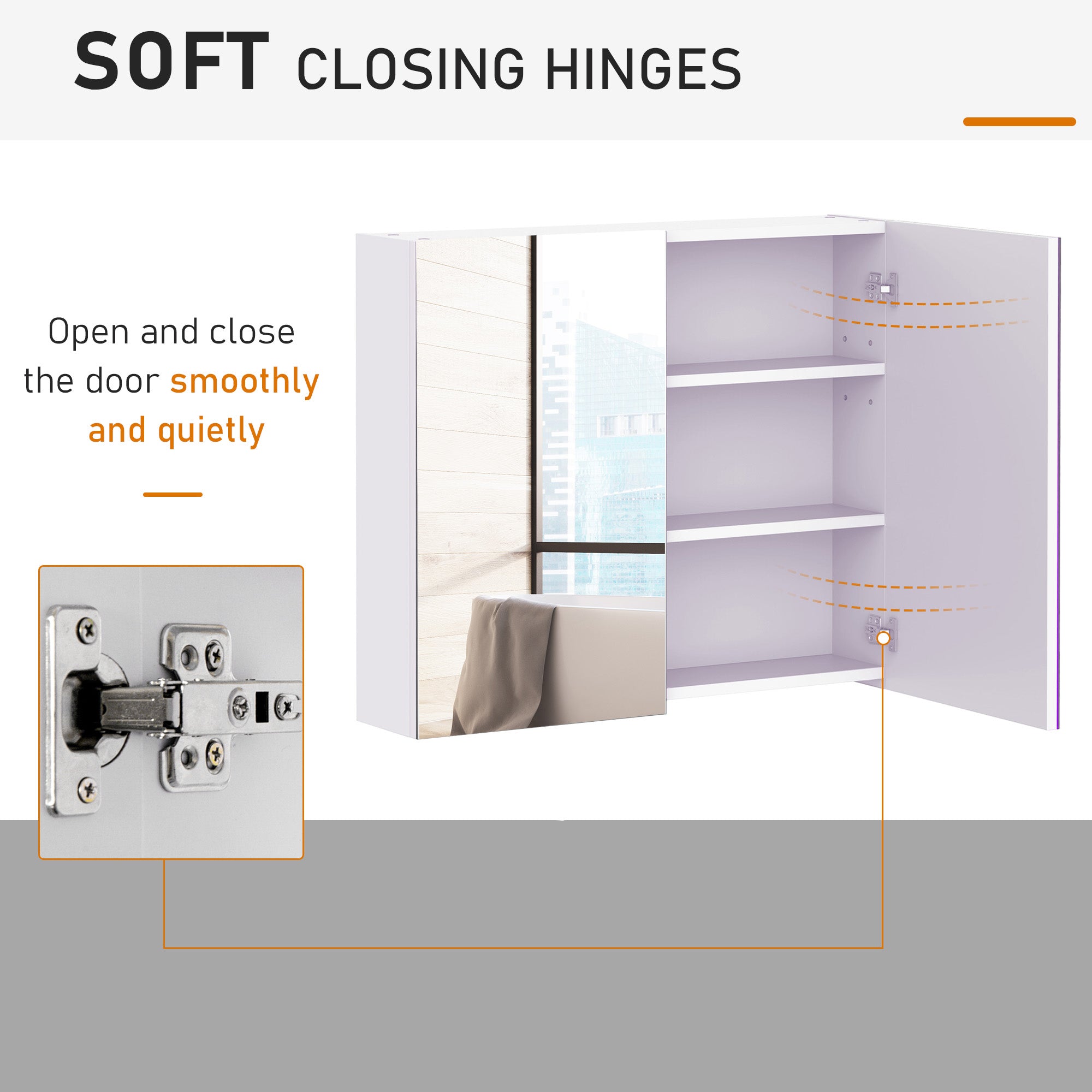 HOMCOM Mirror Cabinet, Wall Mount Bathroom Storage Cabinet with Adjustable Shelf, Double Door Cupboard, 70 x 15 x 60 cm, White