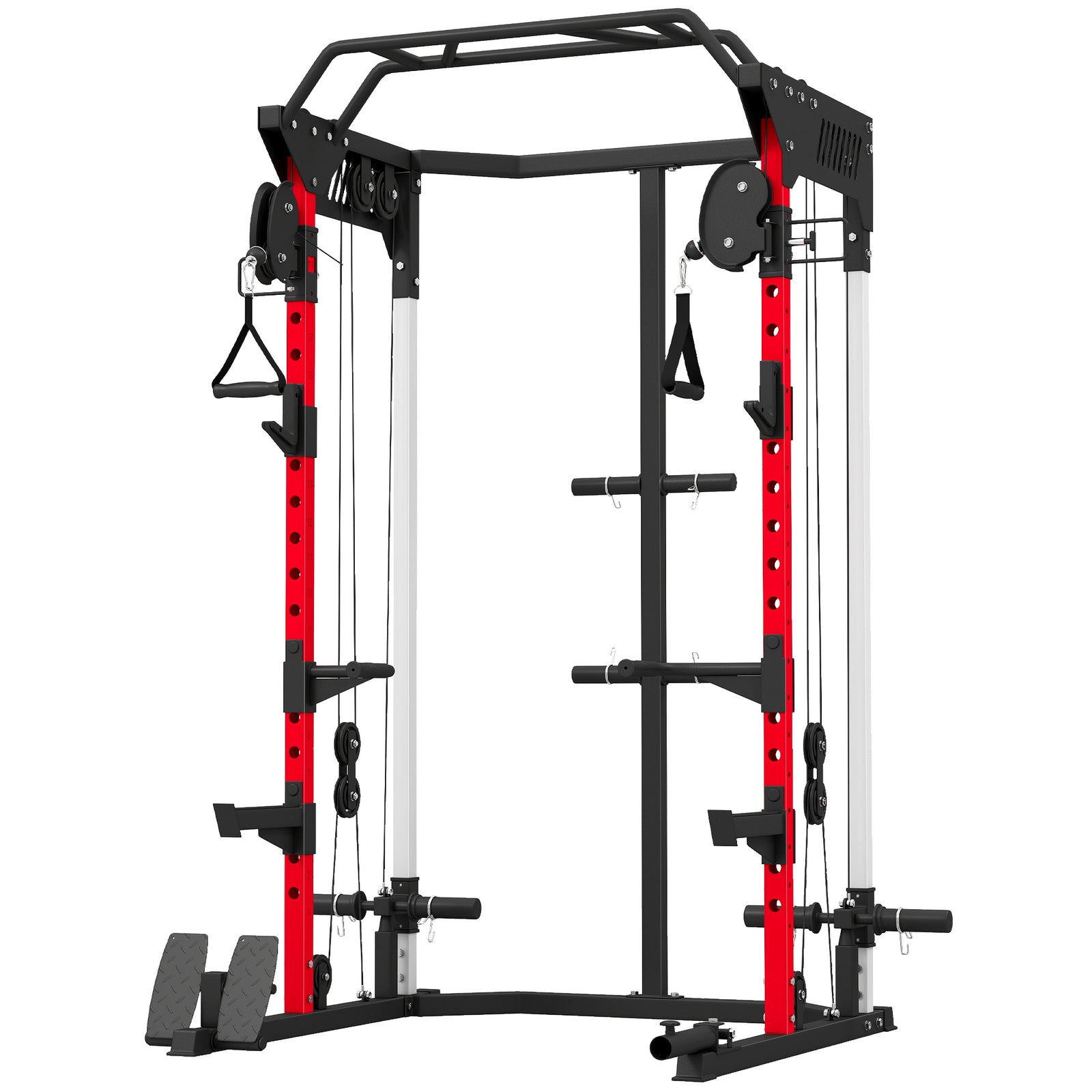 SPORTNOW Power Cage, Power Rack with Adjustable Cable Pulley System, Pull-Up Bar, Dip Station, Landmine