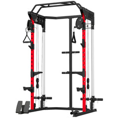 SPORTNOW Power Cage, Power Rack with Adjustable Cable Pulley System, Pull-Up Bar, Dip Station, Landmine