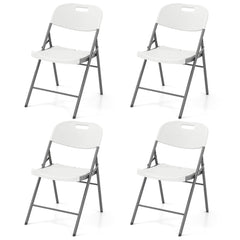 HDPE Plastic Folding Chairs with Metal Frame Set of 4 for Home Office-White