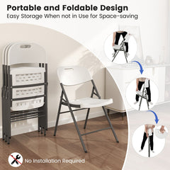 HDPE Plastic Folding Chairs with Metal Frame Set of 4 for Home Office-White