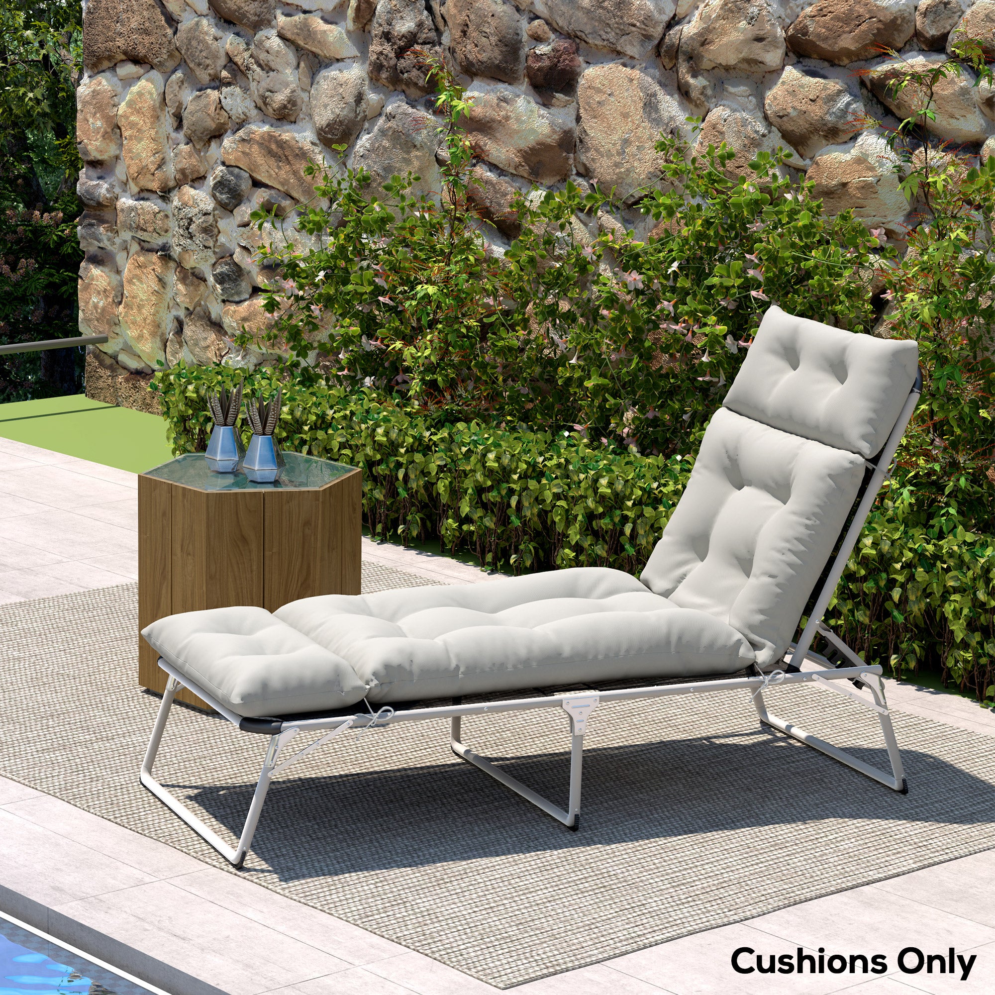 Outsunny Sun Lounger Cushions Only, 190x56x10cm Garden Lounge Chair Cushions, UPF20+ 220gsm Fabric, Thick Sunbed Replacement Pads with 6 Ties, Light Grey