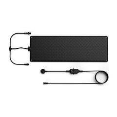 Heated Outdoor Mat with Non-Slip Rubber and Leak-Proof Plug, a black rectangular mat with cables attached