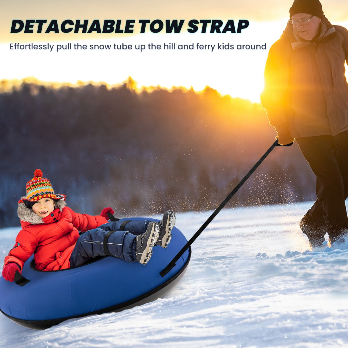 Heavy-Duty Snow Tube for Adults Kids with Seat Cushion-Blue