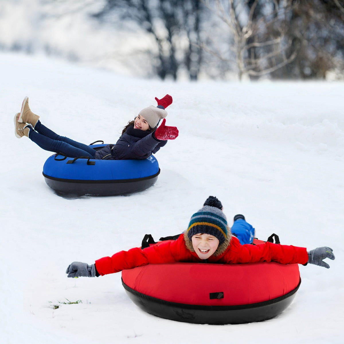 Heavy-Duty Snow Tube for Adults Kids with Seat Cushion-Red