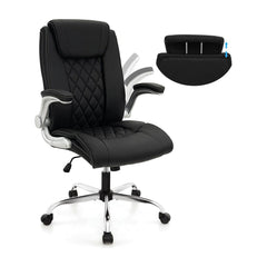 Height Adjustable PU Leather Office Chair with 6-level Headrest in Black