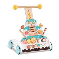Height Adjustable Push Walker with Activity Centera and Xylophone-Colourful front view with wheels and activity panel