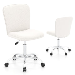 White ergonomic office chair with wheels, shown from front and back