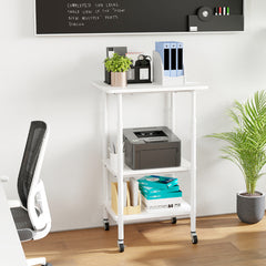 Height Adjustable Printer Stand with Storage Shelves and Locking Wheels-White