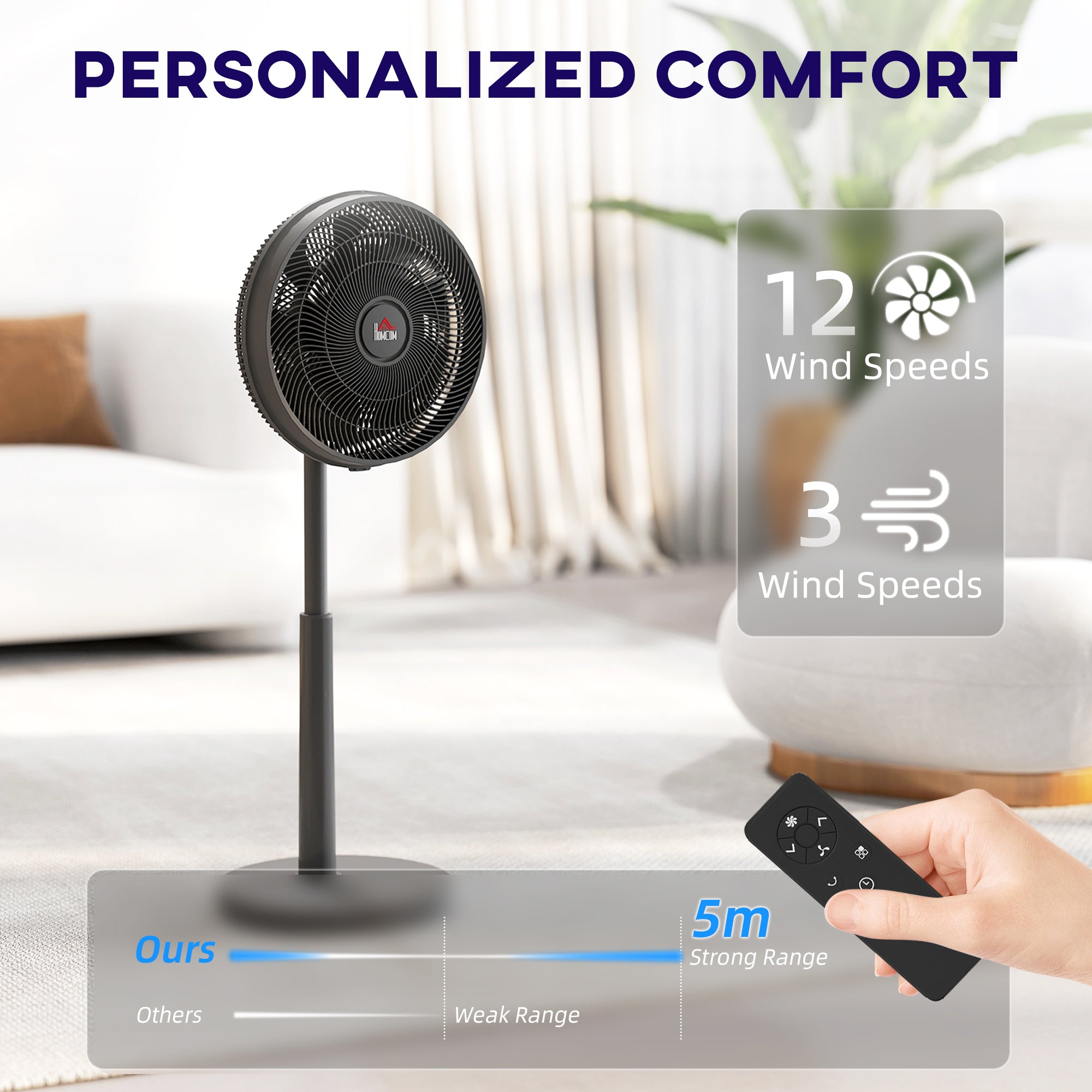 HOMCOM Pedestal Fan with Oscillating, Tilt, Adjustable Height, Black