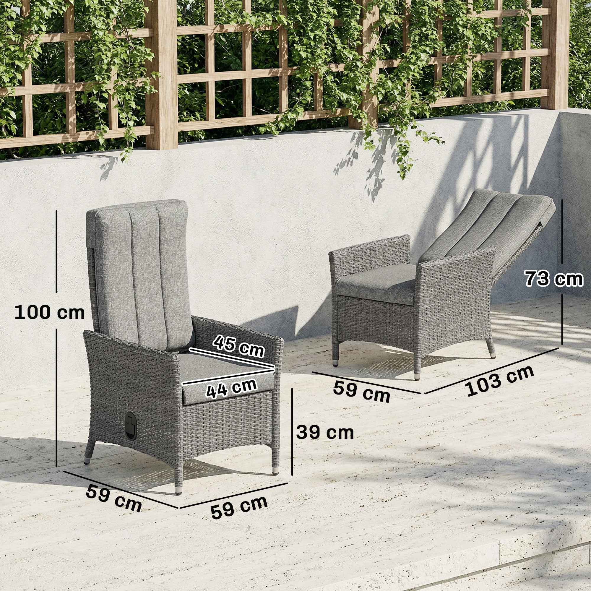 Outsunny 105Â°-150Â° Reclining Rattan Chair - Light Grey