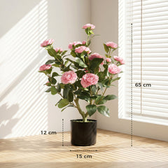 HOMCOM 65cm Artificial Camellia Flower Plant in Pot with 116 Lush Leaves & Moss Effect, Pink