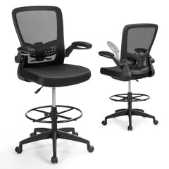 High Back Mesh Office Chair with flip-up armrests and footrest ring in black