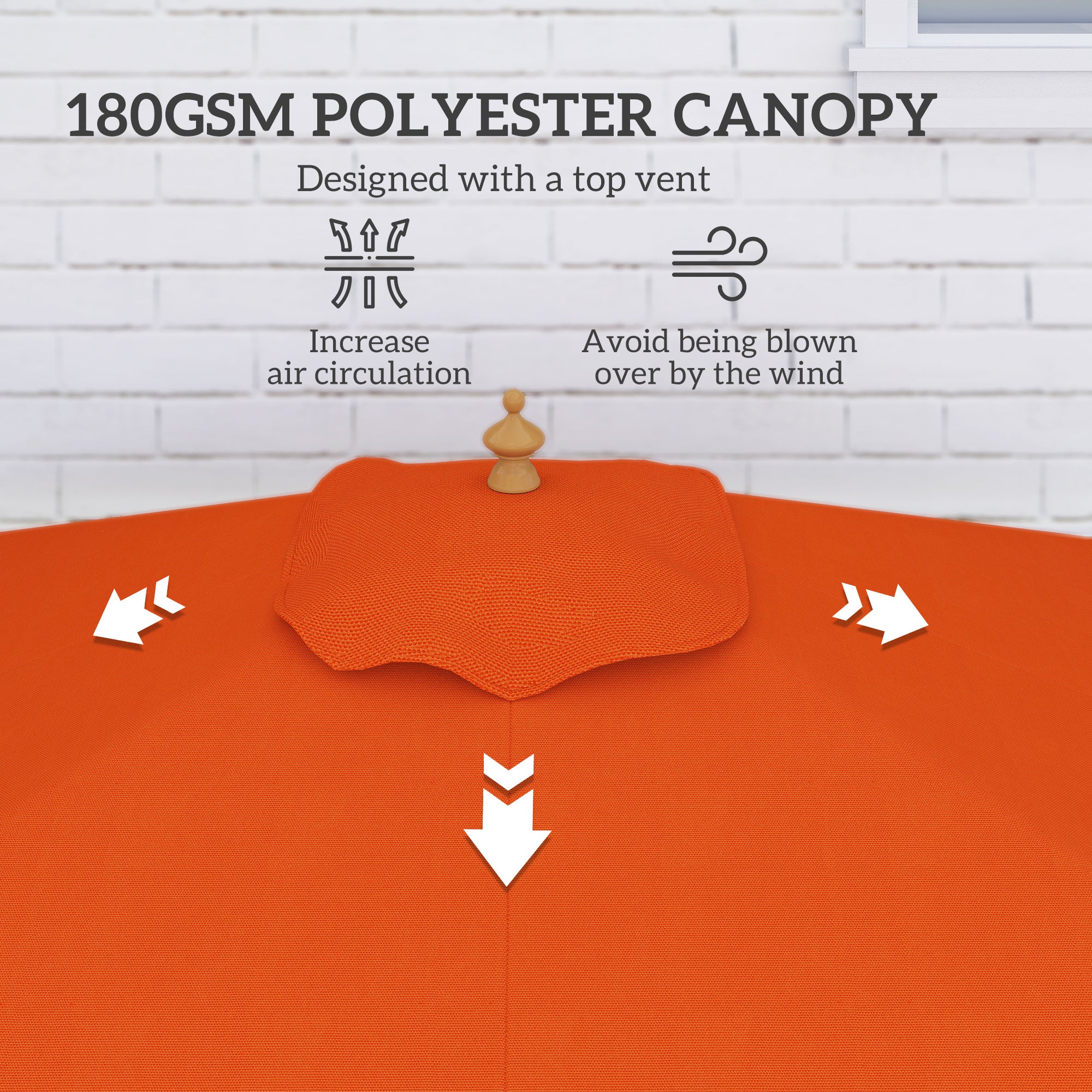 Outsunny 2m Tilting Wooden Pole Parasol - Orange