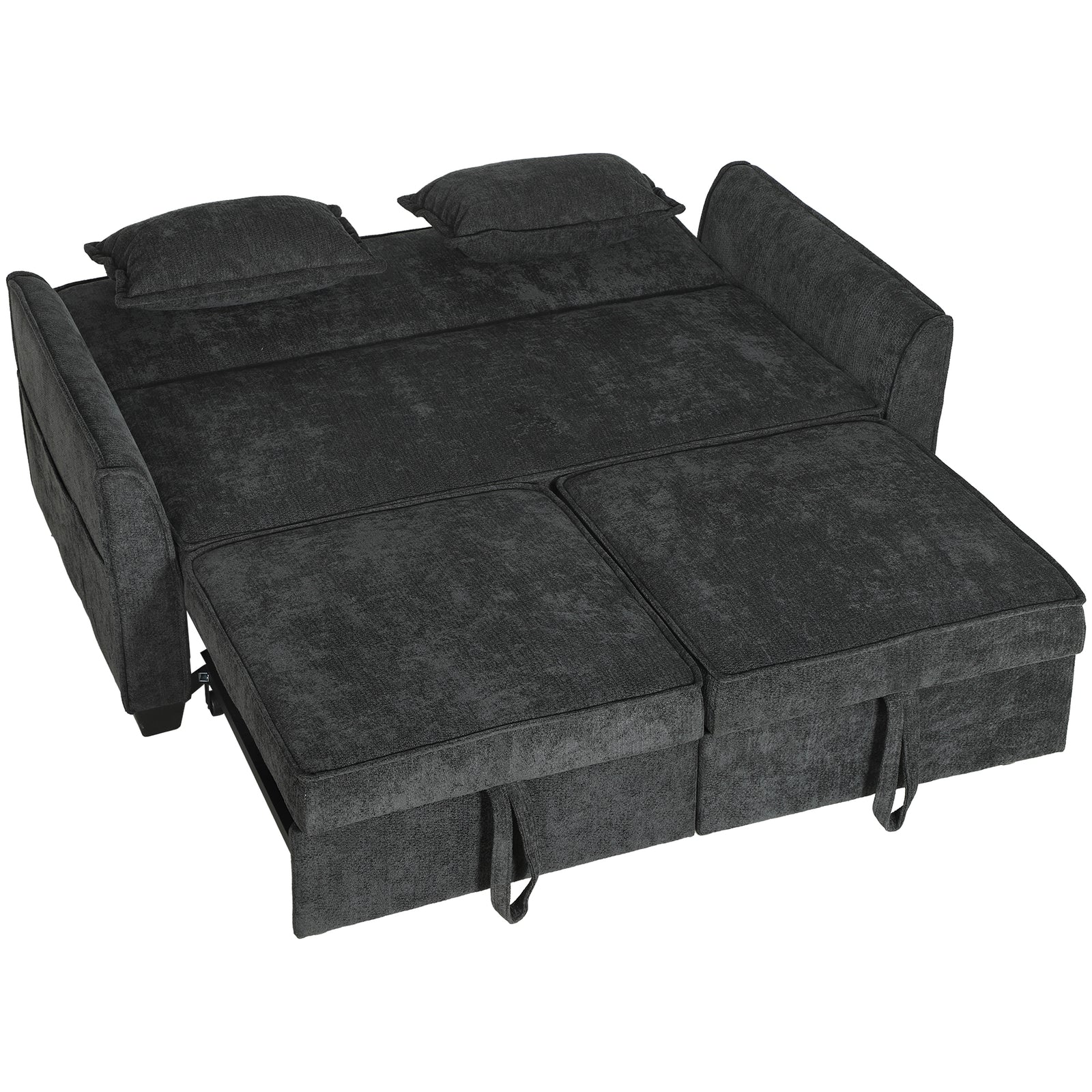 HOMCOM 2 Seater Sofa Bed, 4-in-1 L-Shaped Convertible Pull-Out Sleeper Sofa with Adjustable Backrest and Side Pockets, Black