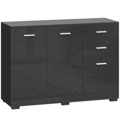 HOMCOM Sideboard, Modern Storage Cabinet with 2 Drawers, 3 Doors and Adjustable Shelves, High Gloss Black