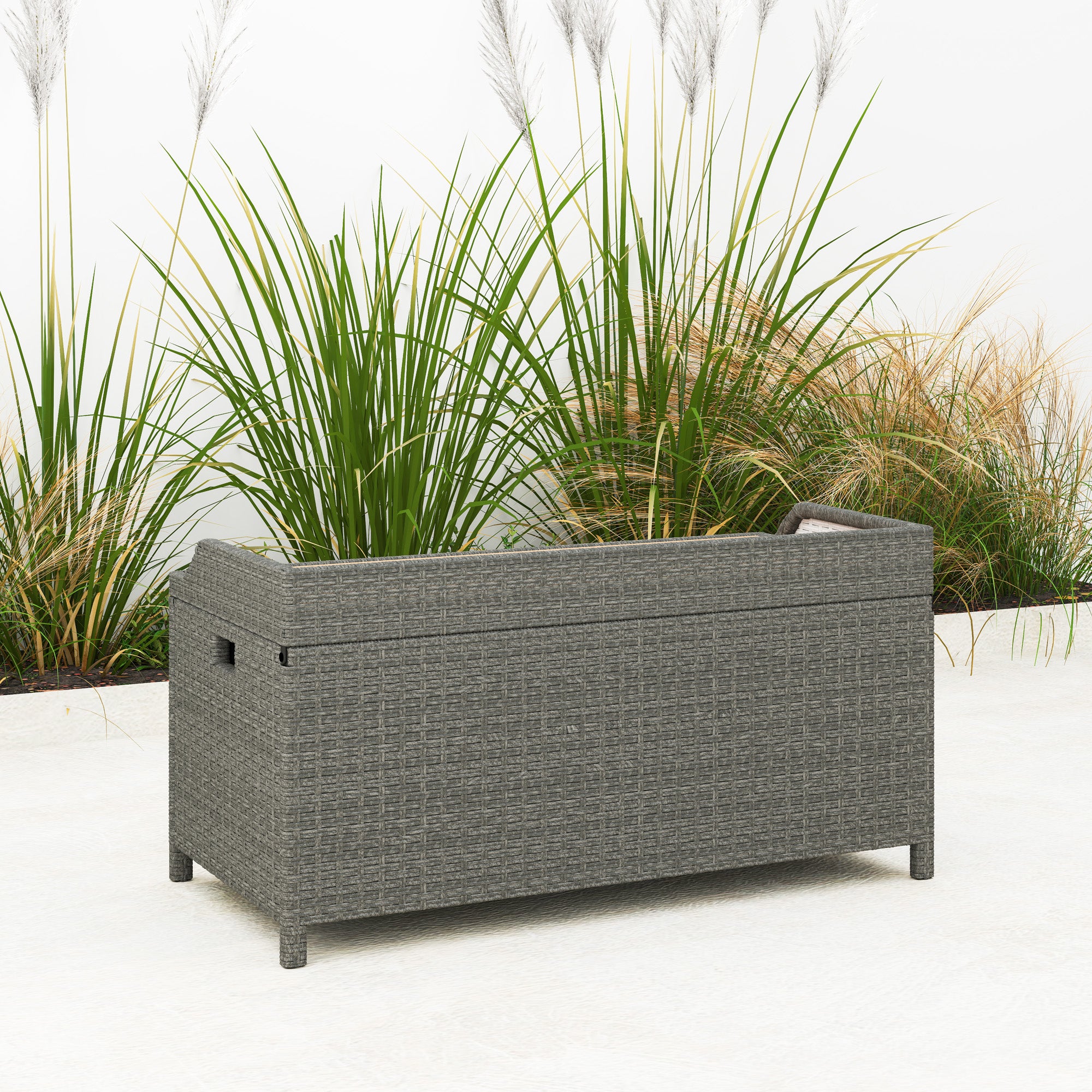 Outsunny 130 L Rattan Garden Storage Box, with Seat - Grey