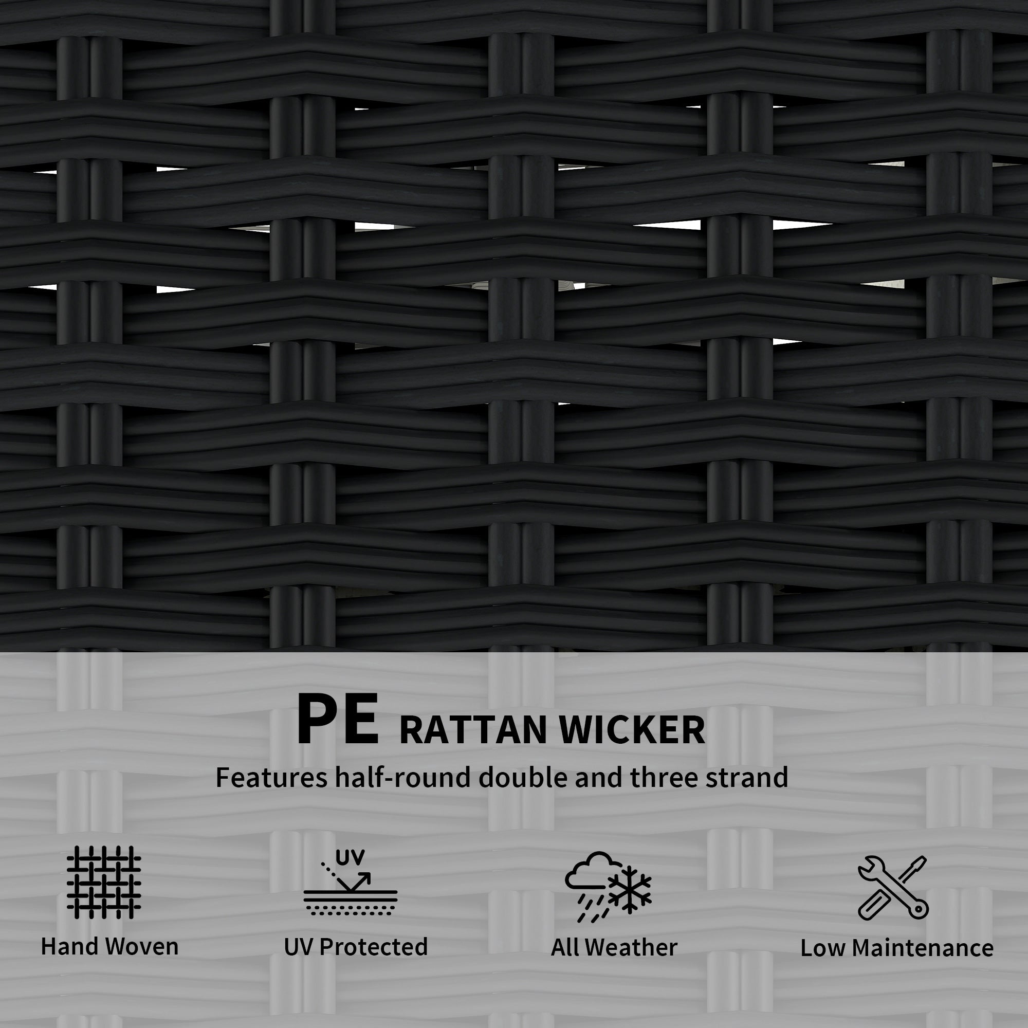 Outsunny 2 Seater Rattan Sofa, Outdoor Garden Sofa with Deep Seat, Cushions, Wide Armrests for Patio, Balcony, Porch, Black