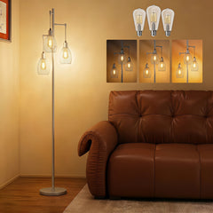 HOMCOM 170.5cm Industrial Dimmable Standing Lamp, 3-Light Floor Lamp with Steel Wire Cage Lampshades, Silver Tone