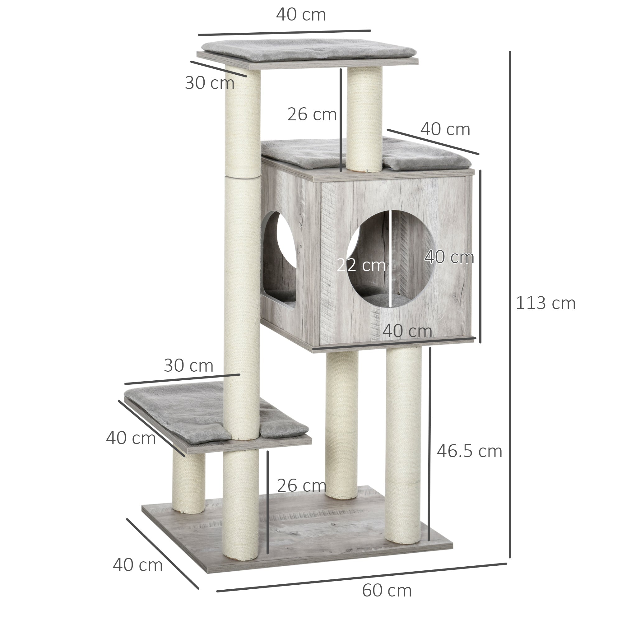 PawHut Cat Tree for Indoor Large Cats 113cm Kitten Tower Condo Jute Scratching Post Kitten Play House Activity Center Furniture