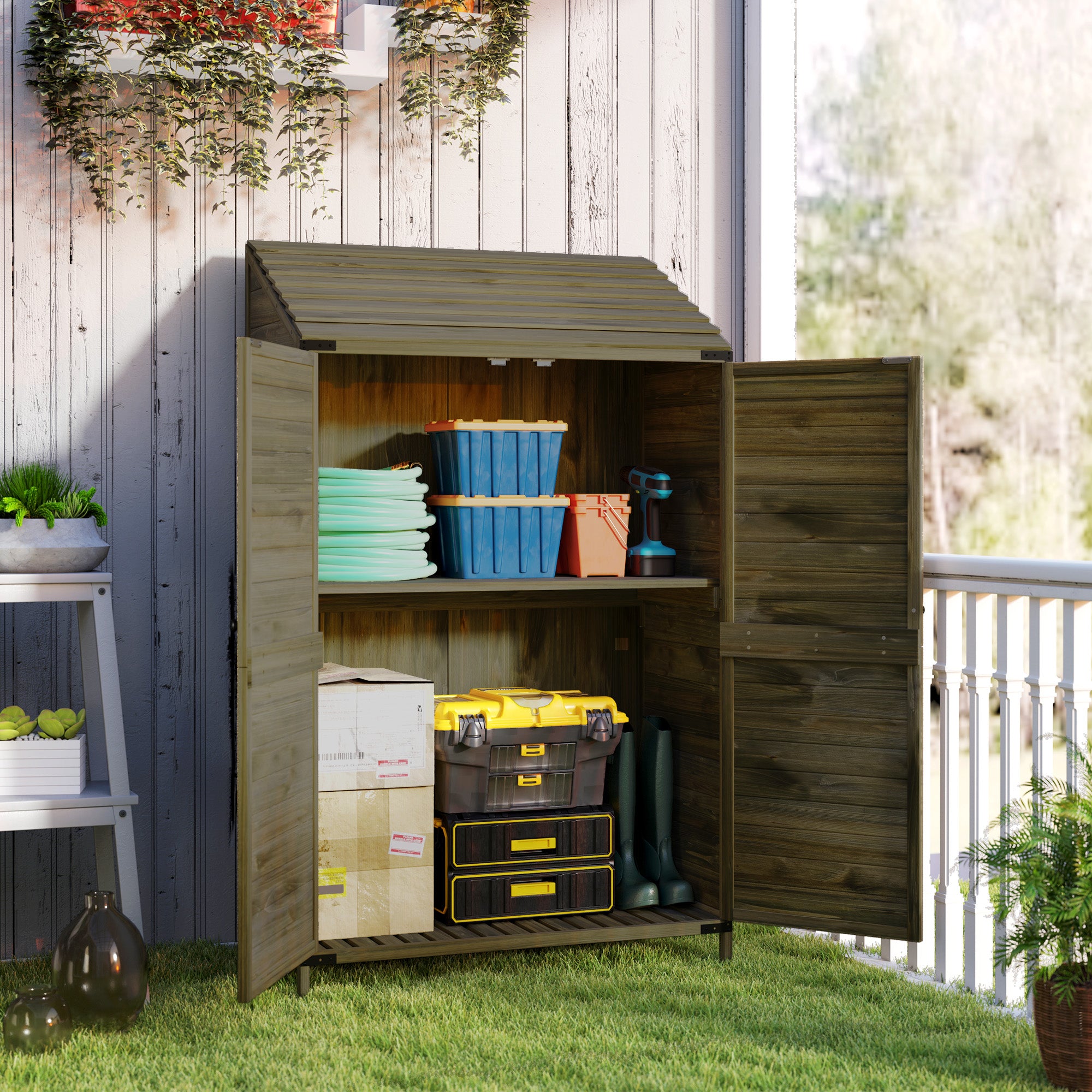 Outsunny 103.5 x 59 cm Wooden Garden Shed - Brown