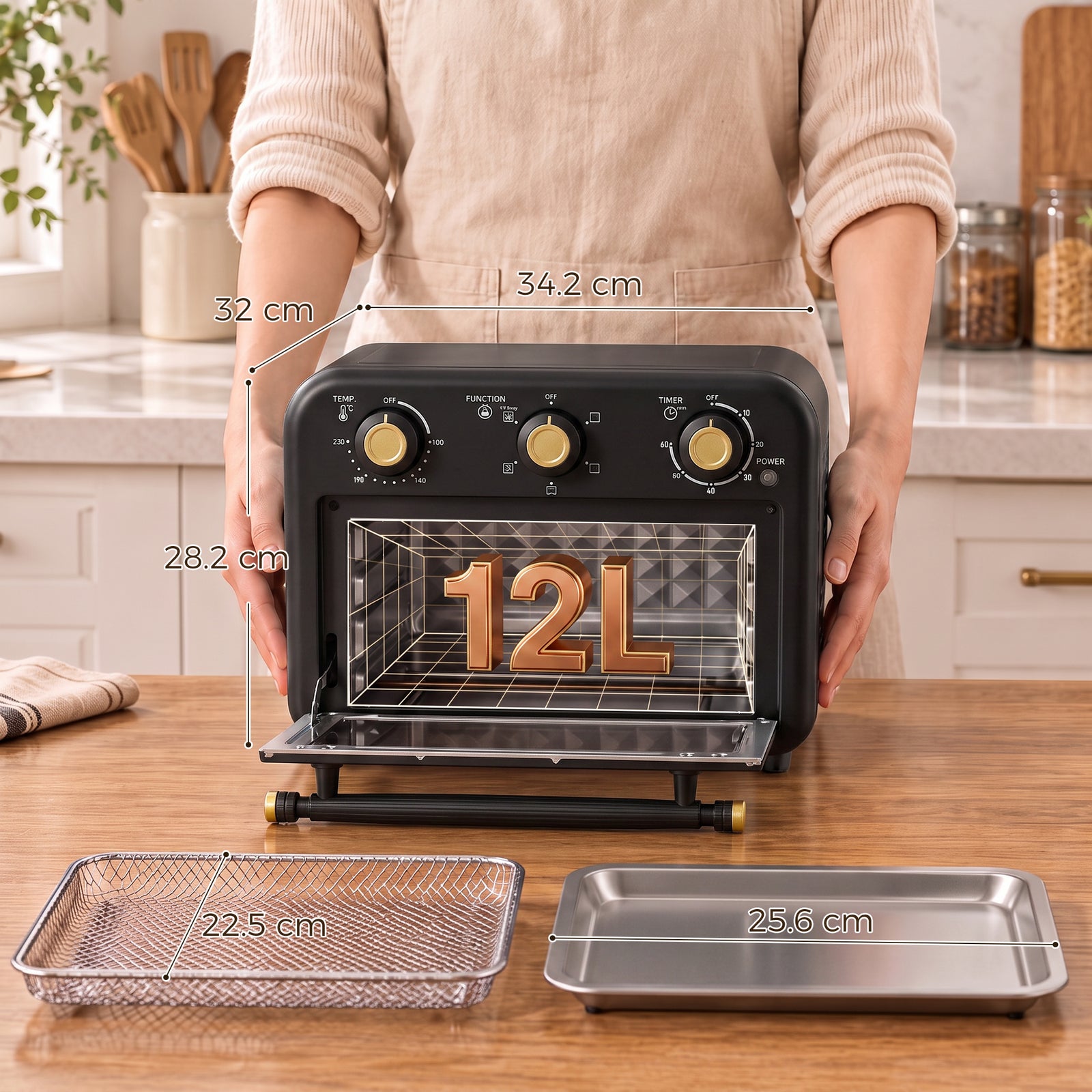 HOMCOM Air Fryer Toaster Oven, Convection Countertop Oven, with Adjustable Temperature and Timer, 12 L, Black