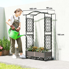 Outsunny Raised Garden Bed with Arch Trellis, Raised Bed for Garden on Wheels with Side Trellis, Self Watering Planter Box
