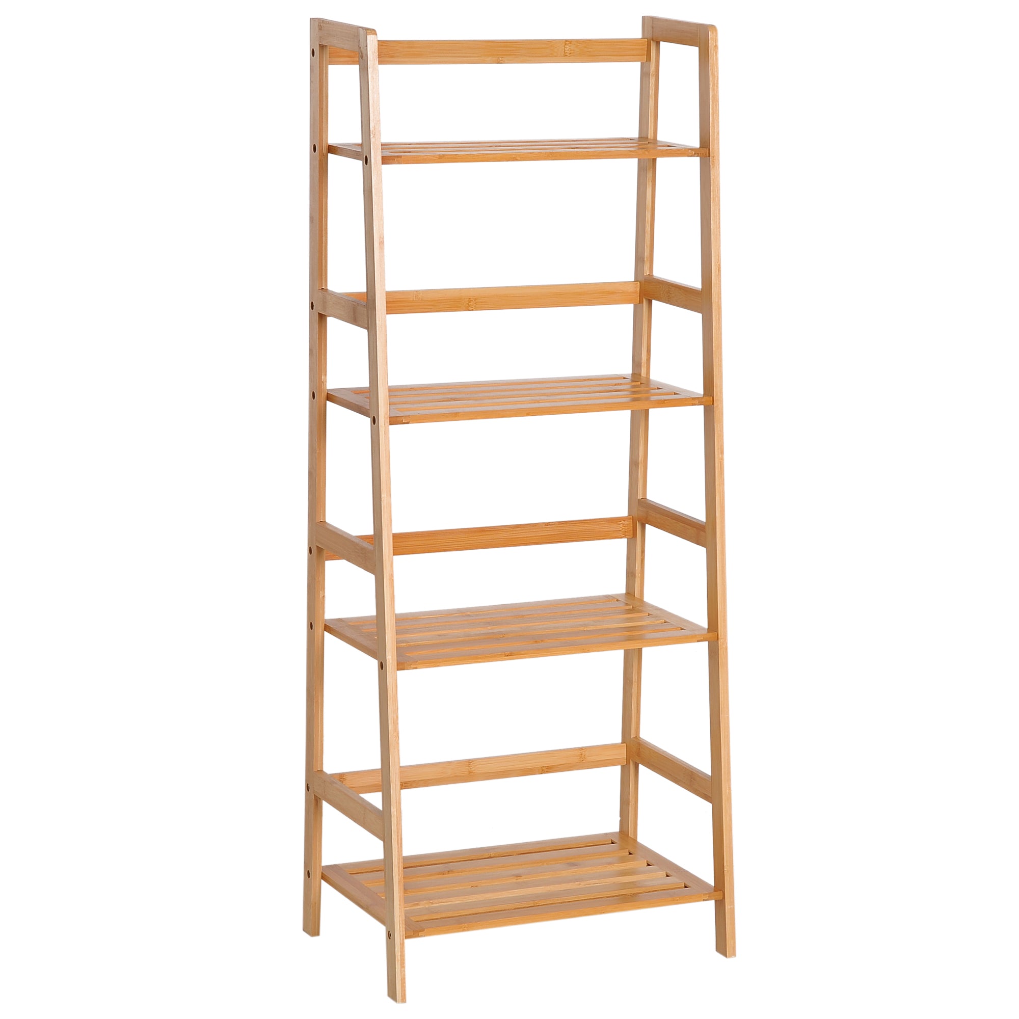 HOMCOM Bamboo Ladder Shelf, 4-Tier Bookshelf, Freestanding Bookcase for Living Room, Study, Bedroom, Home Office, 48 x 31.5 x 120cm, Natural Wood Effect