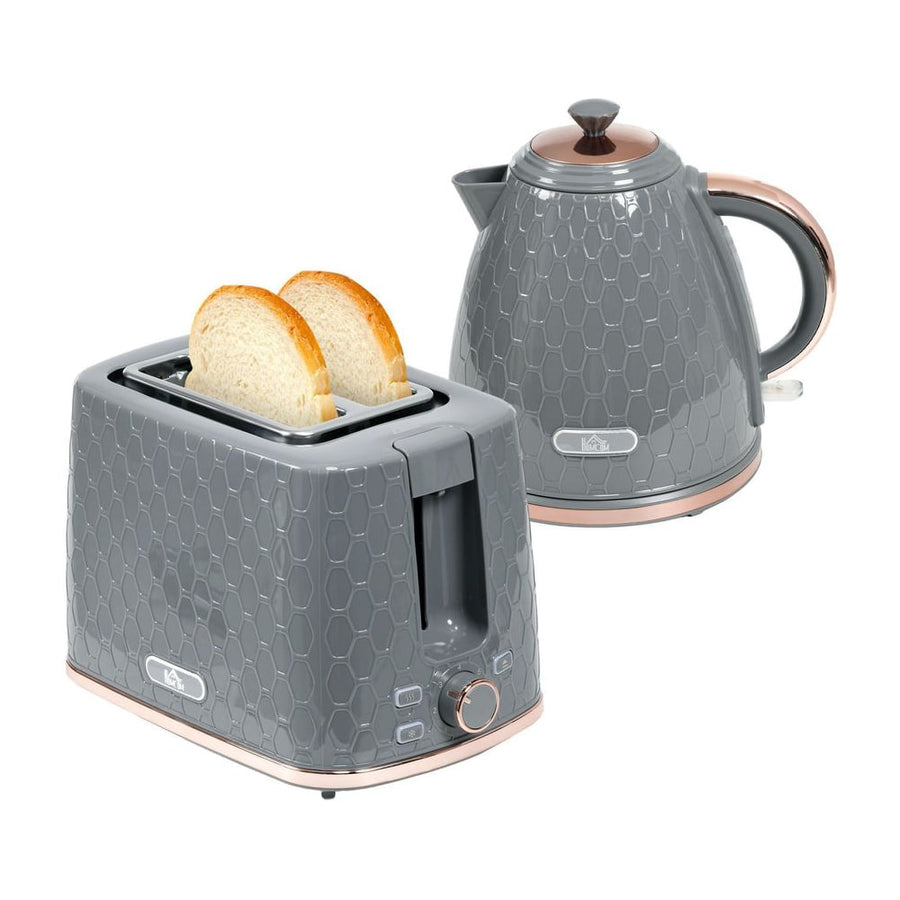 HOMCOM 1.7L 3000W Fast Boil Kettle & 2 Slice Toaster Set in grey with a honeycomb pattern