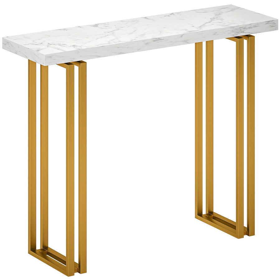 HOMCOM 100 cm Console Table with Faux Marble Top, white top and gold legs